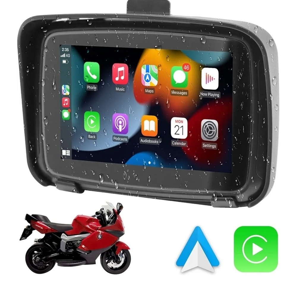 5" Motorcycle GPS Wireless Portable‎ Carplay+Android Auto Car Stereo Waterproof